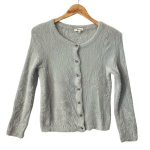 Madewell Womens Fuzzy Knit Button Front Hewitt Cardigan Light Blue Grey Size M